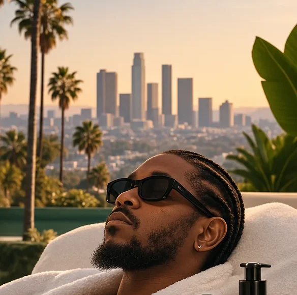 Los Angeles palms from a spa lounger